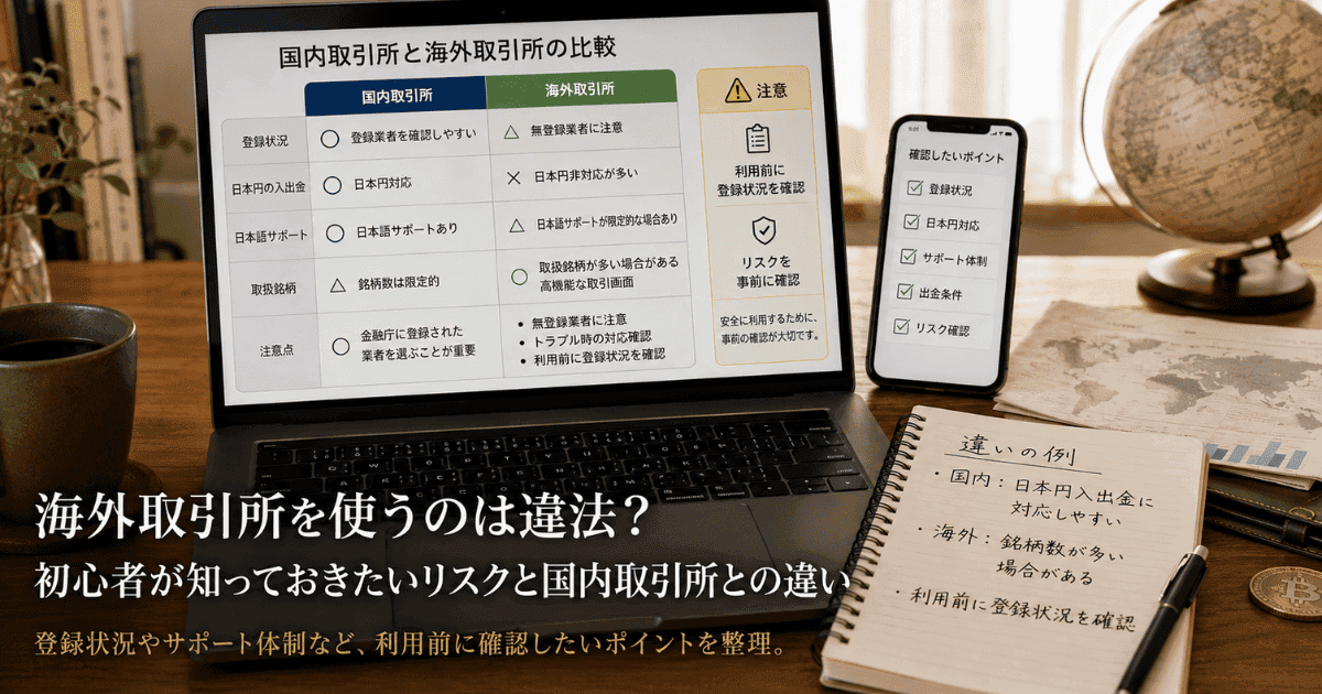 海外取引所を使うのは違法？初心者が知っておきたいリスクと国内取引所との違い