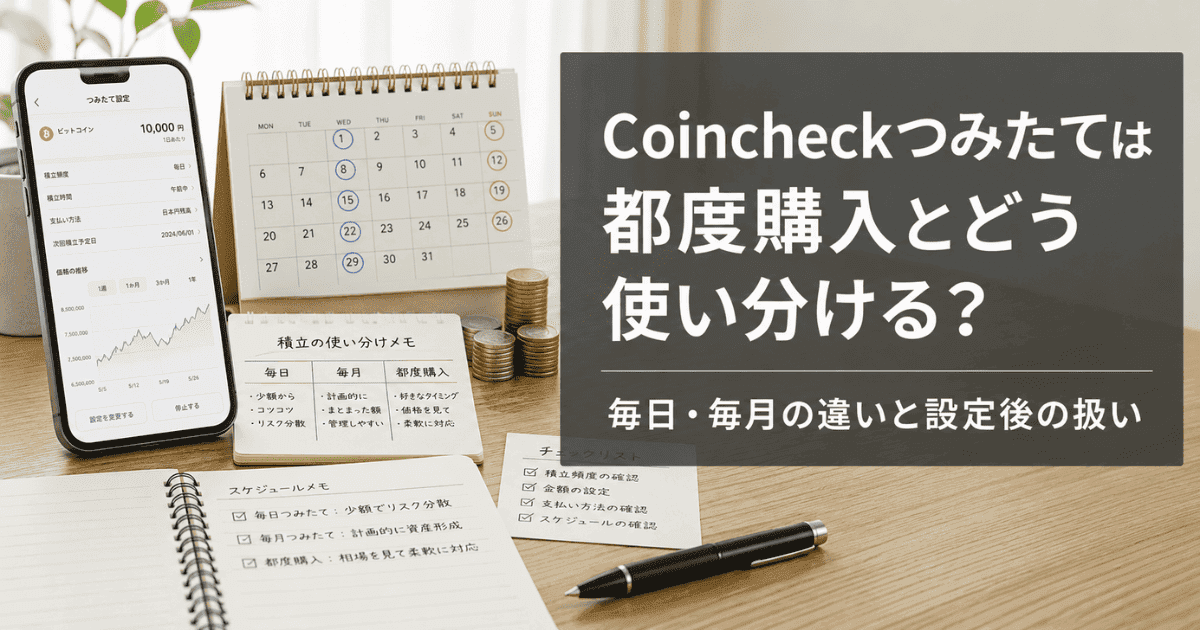 Coincheckつみたては都度購入とどう使い分ける?毎日・毎月の違いと設定後の扱い